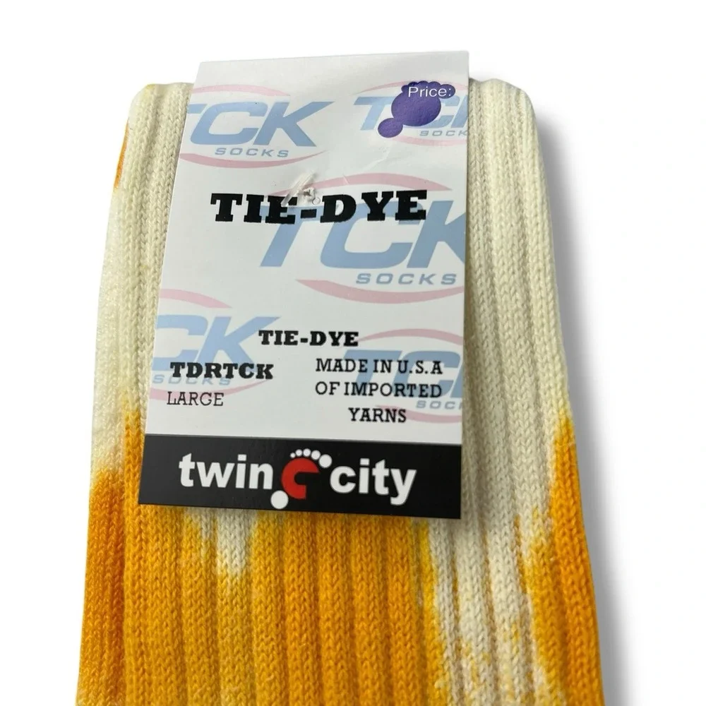 Twin City TCK Tie-Dye Crew Socks Orange White Athletic Ribbed TDRTCK Large NEW